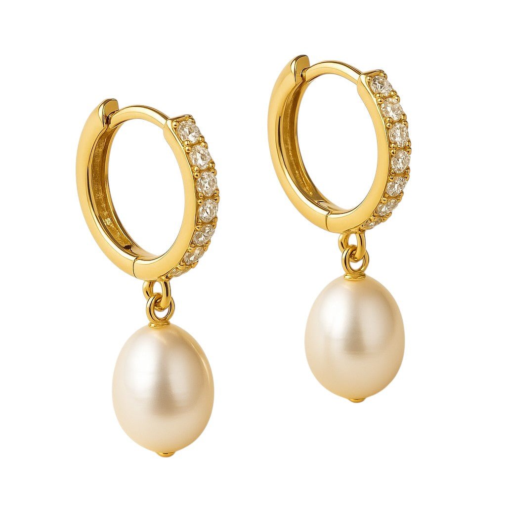 Mococo Essentials Gold Pearl Drop Sparkle Hoops - MococoMococoMOCEGE015Earrings