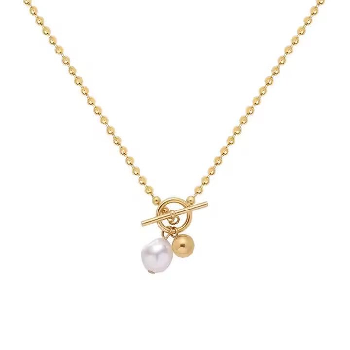 Mococo Essentials Gold Pearl T Bar Necklace - MococoMococoMOCEGN009Necklace