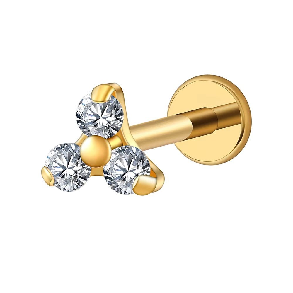 Mococo Essentials Gold Titanium Labret Sparkle Trio Flatback Single Earring - MococoMococoMOCLABG06Earrings