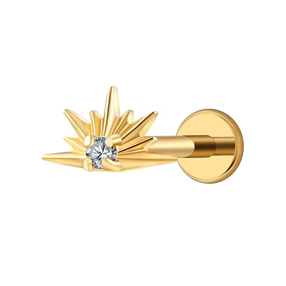 Mococo Essentials Gold Titanium Labret Sunburst Flatback Single Earring - MococoMococoMOCLABG02Earrings