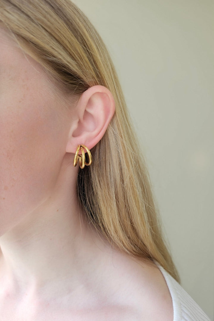 Mococo Essentials Gold Triple Hoop Earrings - MococoMococoMOCEGE005Earrings