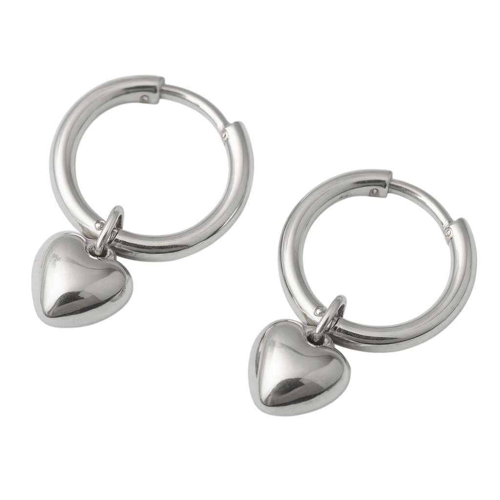 Mococo Essentials Silver Heart Charm Hoop Earrings - MococoMococoMOCESE011Earrings