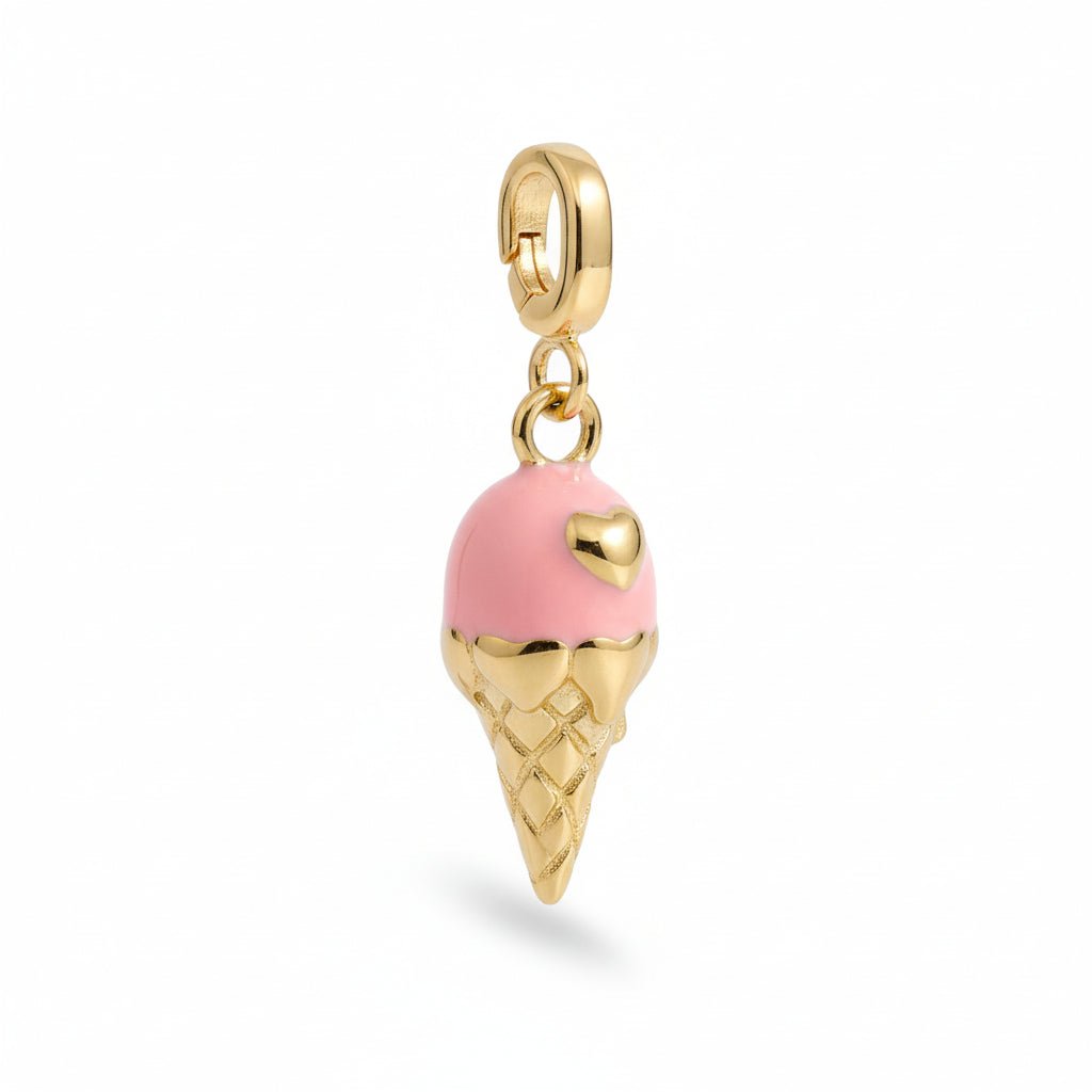Mococo Gold and Pink Ice Cream Cone Clip-On Charm - MococoMococoMOCCH0029Charms