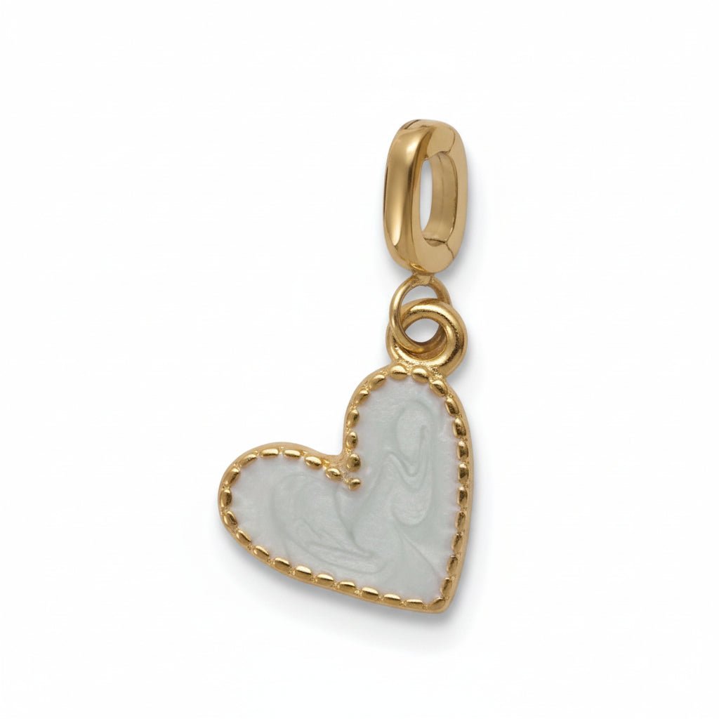 Mococo Gold and White Enamel Heart Clip-On Charm - MococoMococoMOCCH0041Charms