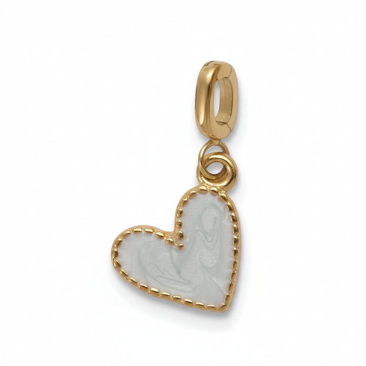 Mococo Gold and White Enamel Heart Clip-On Charm - MococoMococoMOCCH0041Charms