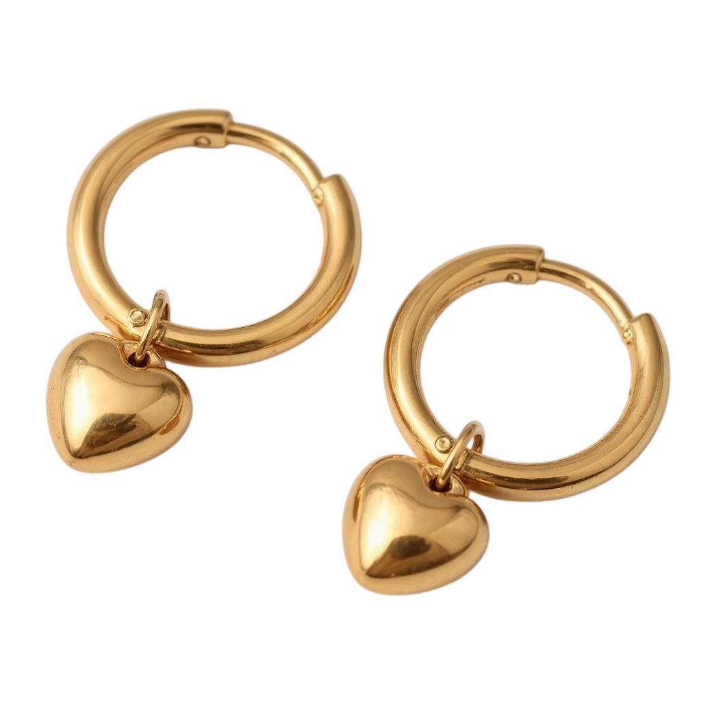 Mococo Gold Heart Charm Hoop Earrings - MococoMococoMOCEGE011Earrings