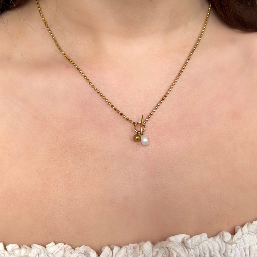 Mococo Gold Pearl T Bar Necklace - MococoMococoMOCEGN009Necklaces