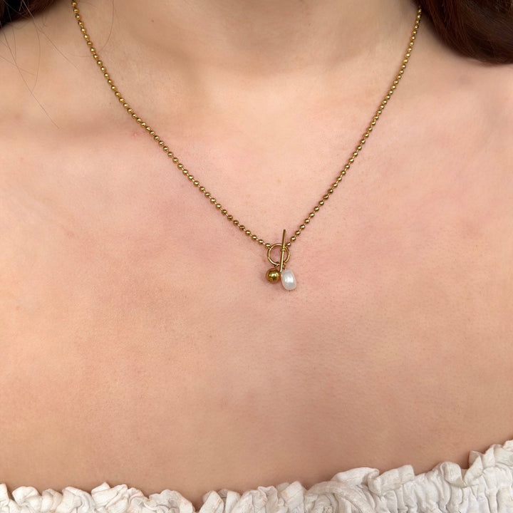 Mococo Gold Pearl T Bar Necklace - MococoMococoMOCEGN009Necklaces