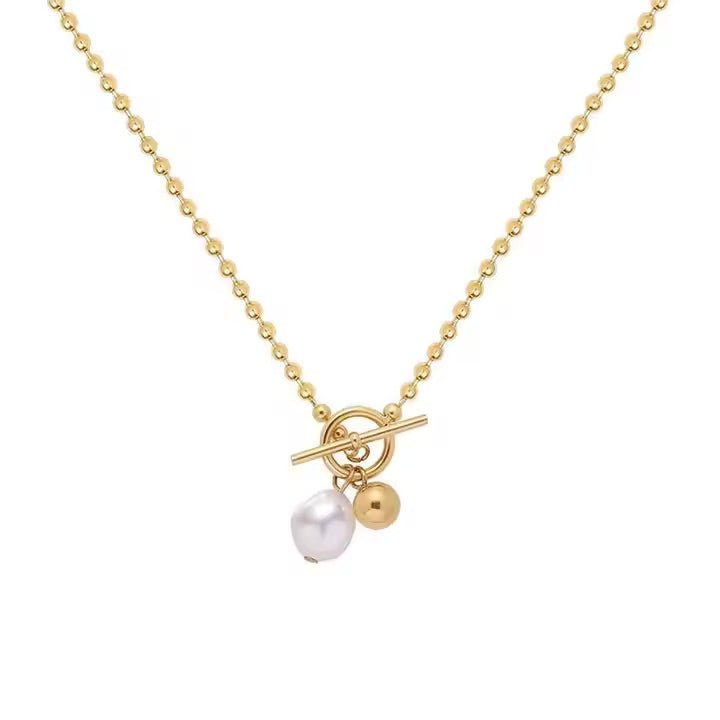 Mococo Gold Pearl T Bar Necklace - MococoMococoMOCEGN009Necklaces