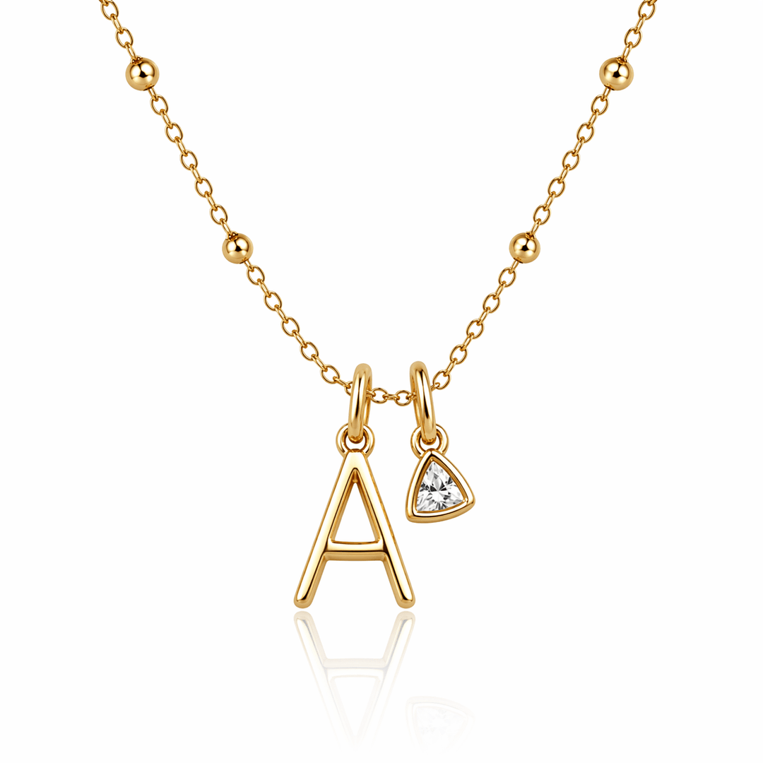 Mococo Gold Personalised Birthstone & Initial Necklace - MococoMococoMOCGOLDB/INecklaces