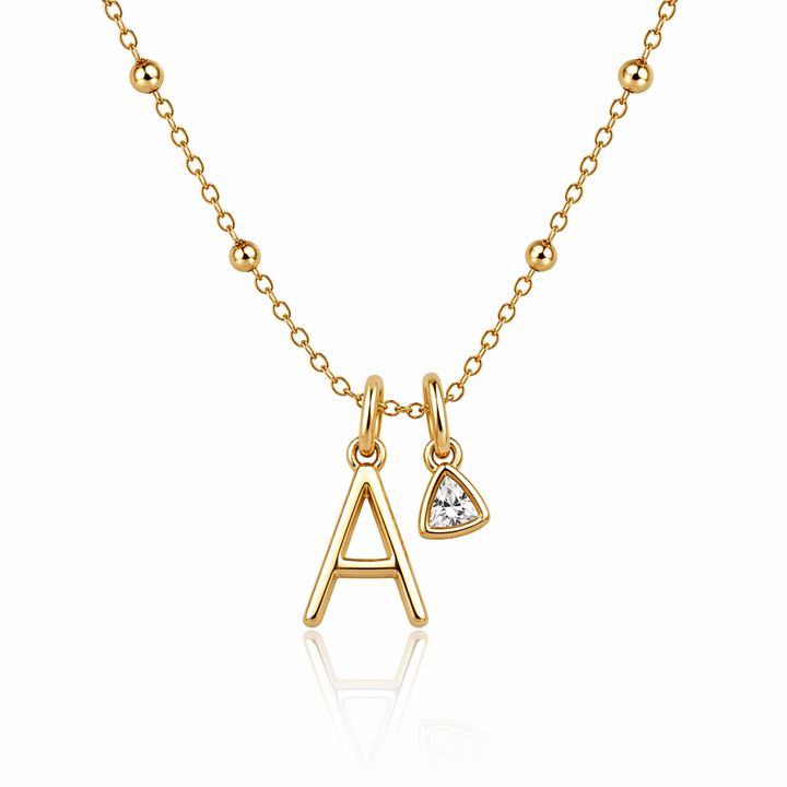 Mococo Gold Personalised Birthstone &amp; Initial Necklace - MococoMococoMOCGOLDB/INecklaces