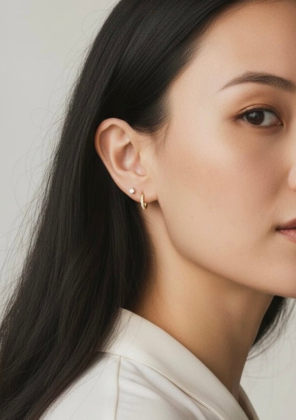 Mococo Gold Sparkling Mini Huggie Hoop Earrings - MococoMococoMOCEGE021Earrings