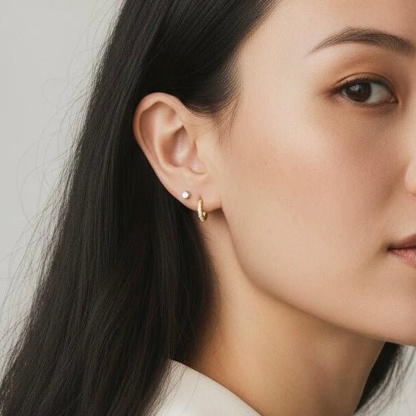 Mococo Gold Sparkling Mini Huggie Hoop Earrings - MococoMococoMOCEGE021Earrings