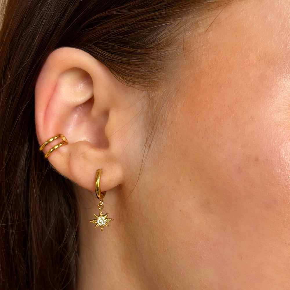 Mococo Gold Star Drop Hoops - MococoMococoMOCEGE013Earrings