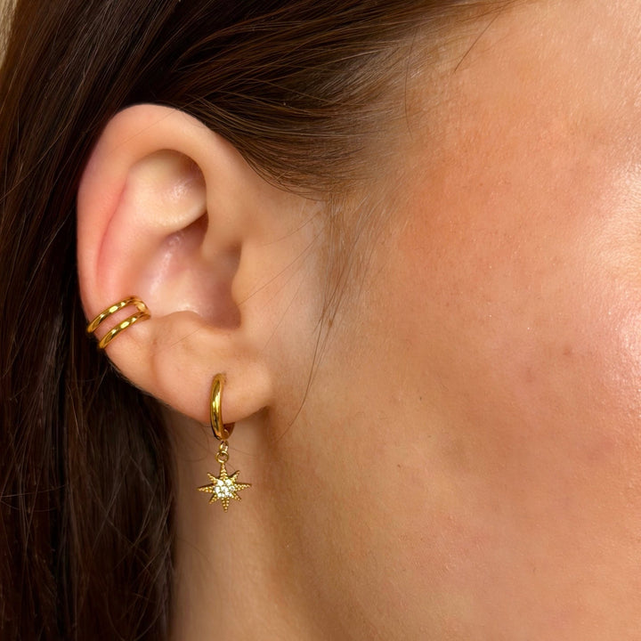 Mococo Gold Star Drop Hoops - MococoMococoMOCEGE013Earrings