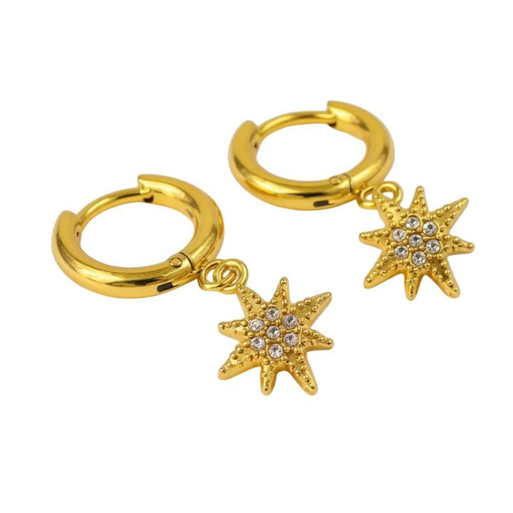Mococo Gold Star Drop Hoops - MococoMococoMOCEGE013Earrings
