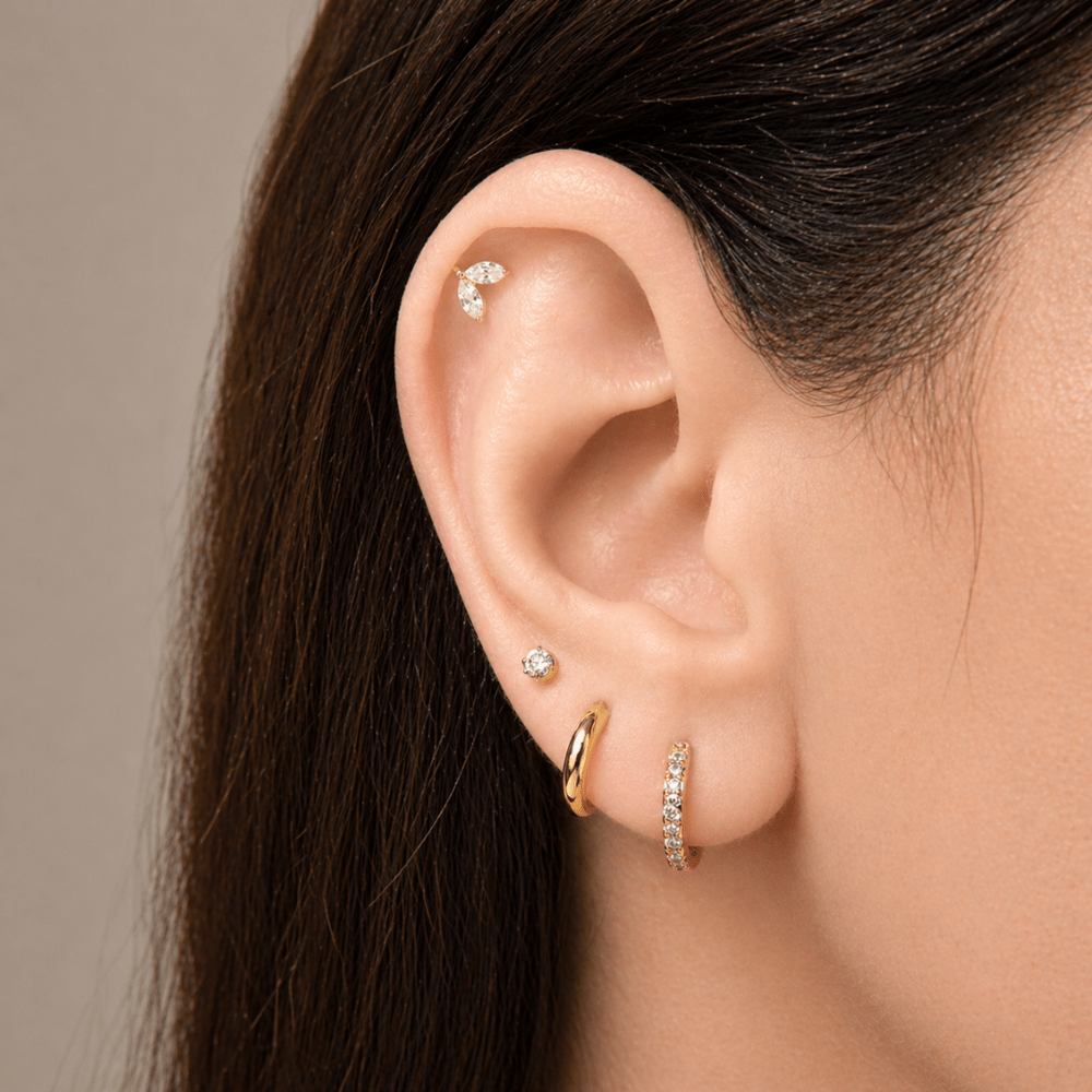Mococo Gold Titanium Labret Petal Duo Flat Back Single Earring - MococoMococoMOCLABG07Earrings