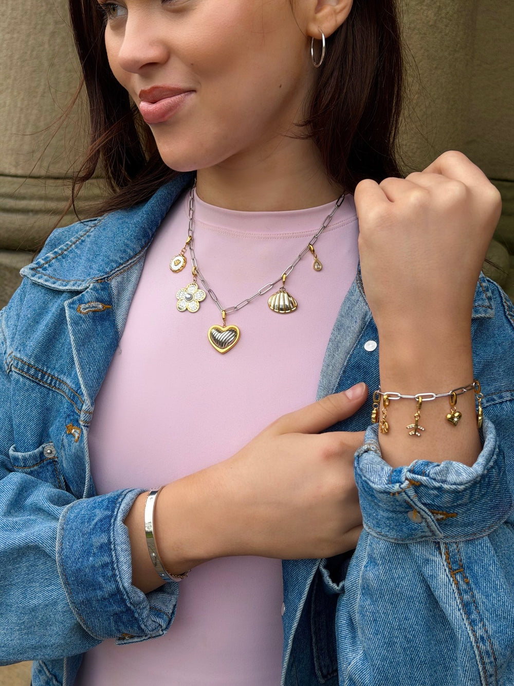 Mococo Mixed Metal Beating Heart Clip-On Charm - MococoMococoMOCCH0049Charms