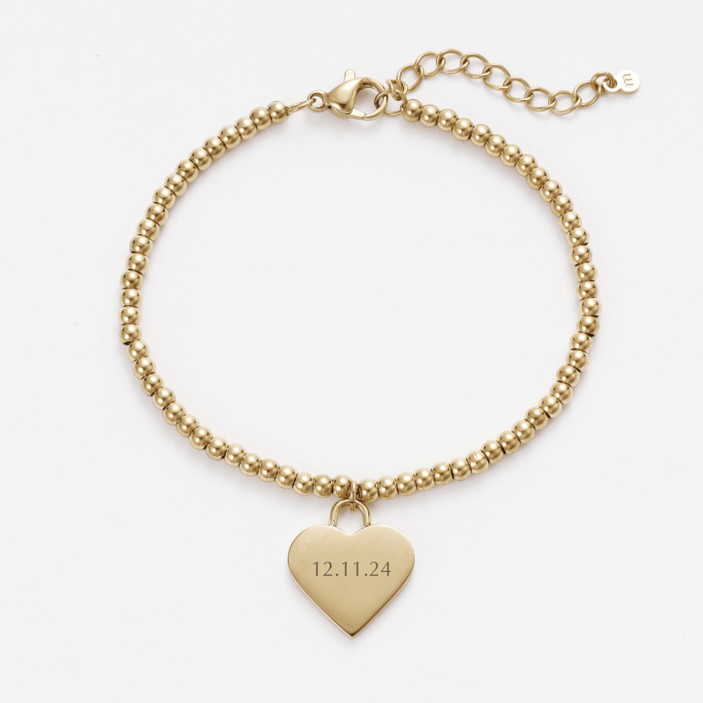Mococo Personalised Gold Heart Beaded Bracelet - MococoMococoMOCPGEC004