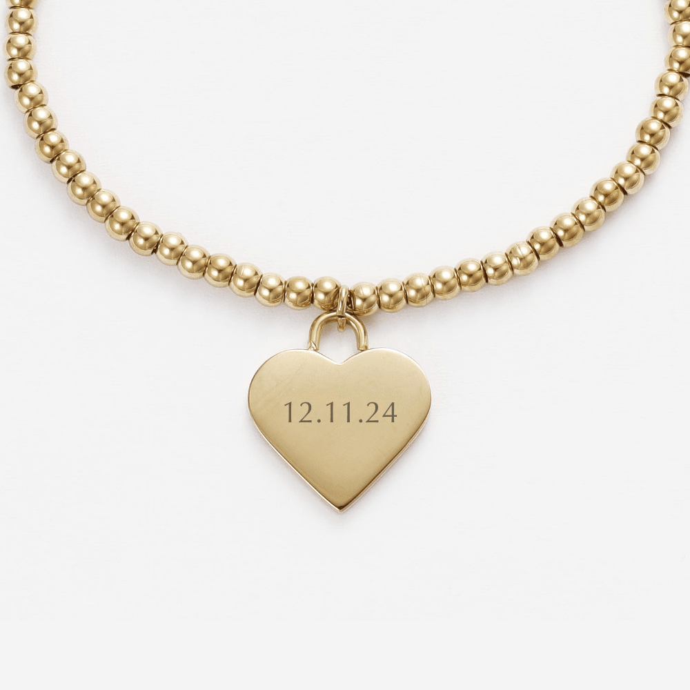Mococo Personalised Gold Heart Beaded Bracelet - MococoMococoMOCPGEC004