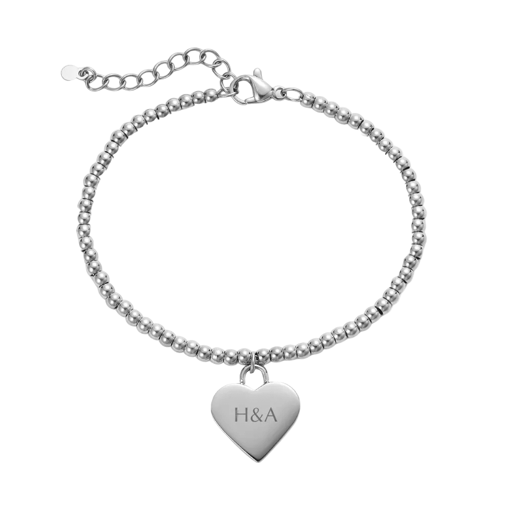 Mococo Personalised Silver Heart Beaded Bracelet - MococoMococoMOCPSEC004
