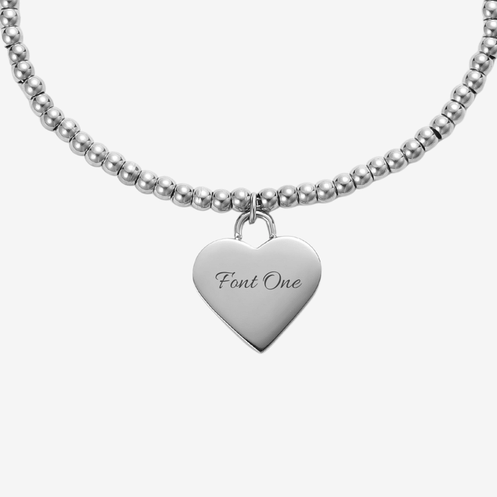 Mococo Personalised Silver Heart Beaded Bracelet - MococoMococoMOCPSEC004