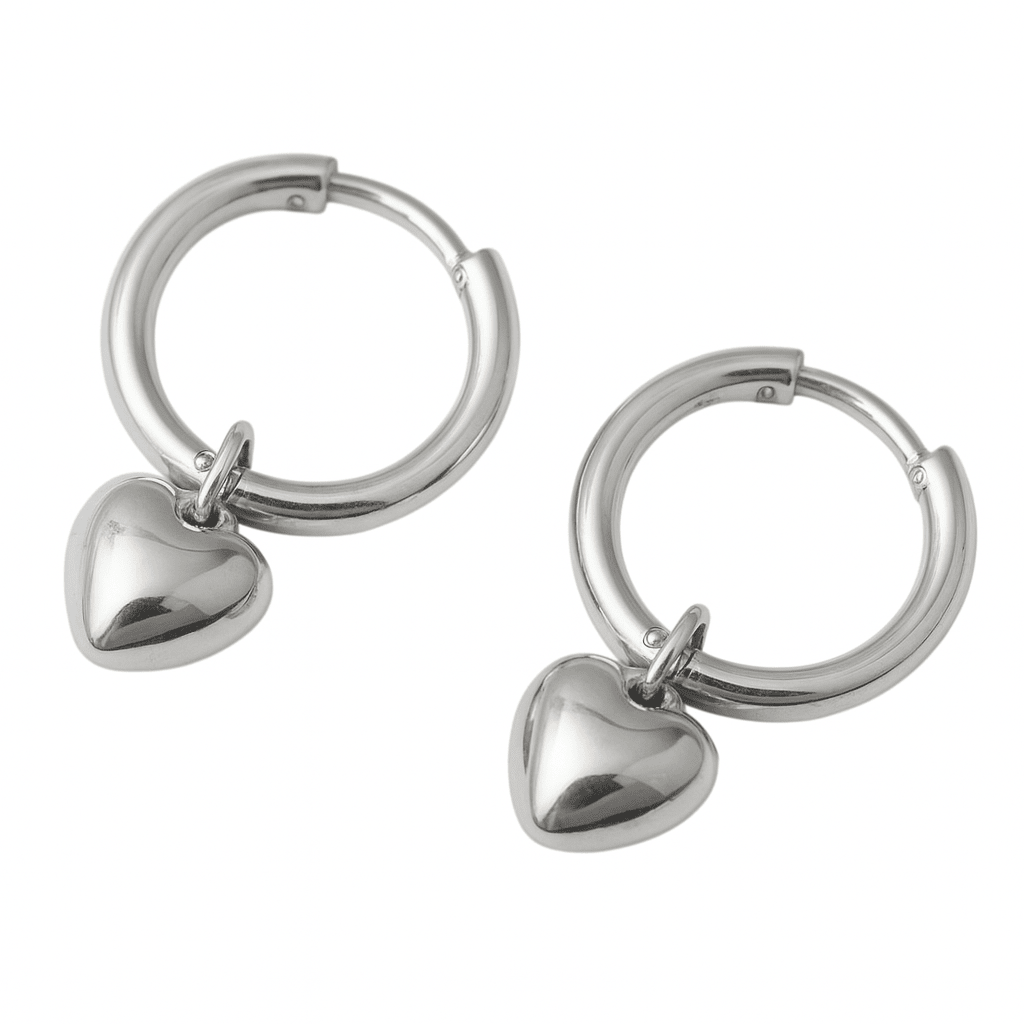 Mococo Silver Heart Charm Hoop Earrings - MococoMococoMOCESE011Earrings