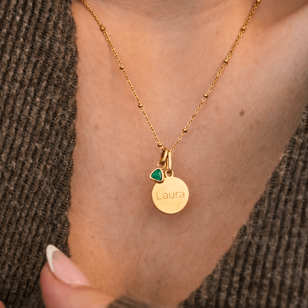 Mococo Silver Personalised Birthstone &amp; Circle Charm Necklace - MococoMococoMOCGOLDCCHARM/BNecklaces