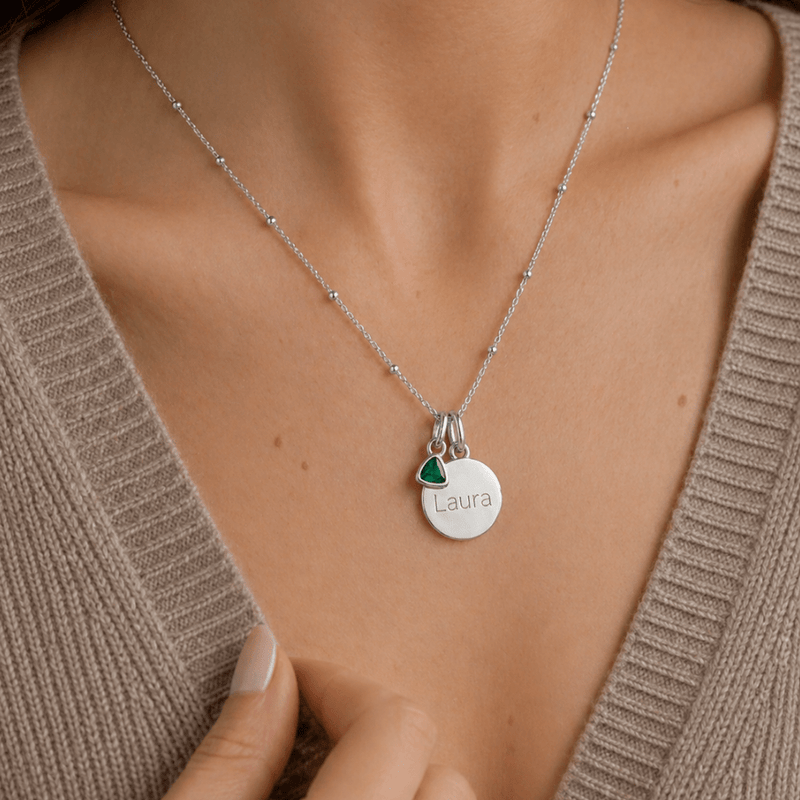 Mococo Silver Personalised Birthstone & Heart Charm Necklace - MococoMococoMOCSILVERHCHARM/BNecklaces