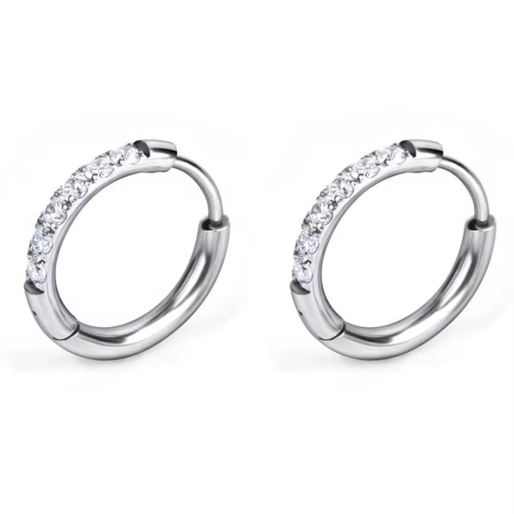 Mococo Silver Sparkling Mini Huggie Hoop Earrings - MococoMococoMOCESE021Earrings