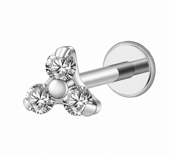 Mococo Silver Titanium Labret Sparkle Trio Flat Back Single Earring - MococoMococoMOCLABS06Earrings