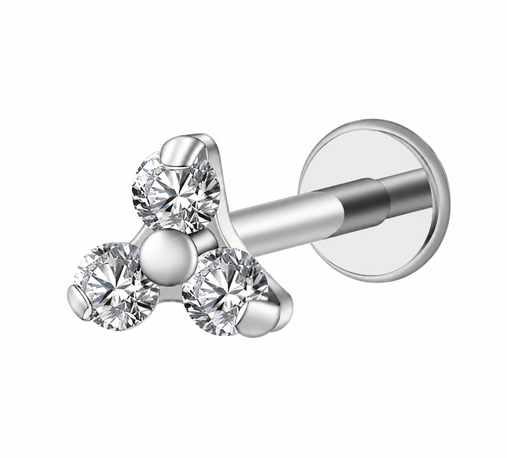 Mococo  Silver Titanium Labret Sparkle Trio Flat Back Single Earring