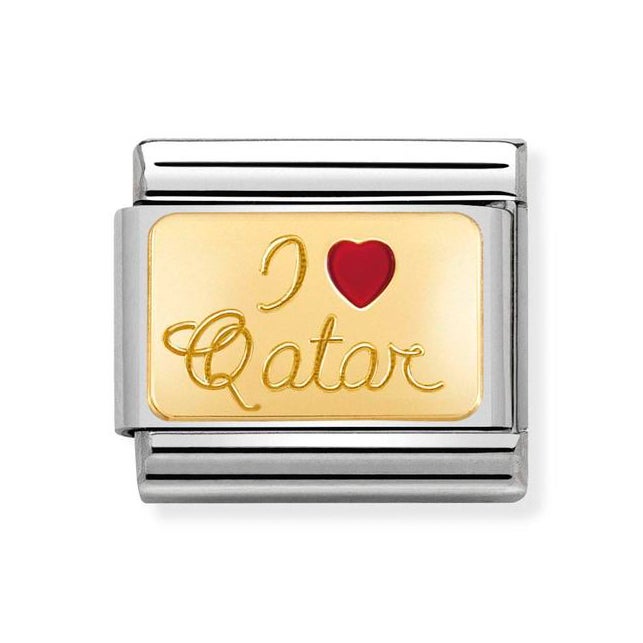 Nomination Classic Gold & Enamel 'I Love Qatar' Charm - Stainless Steel Jewellery Link