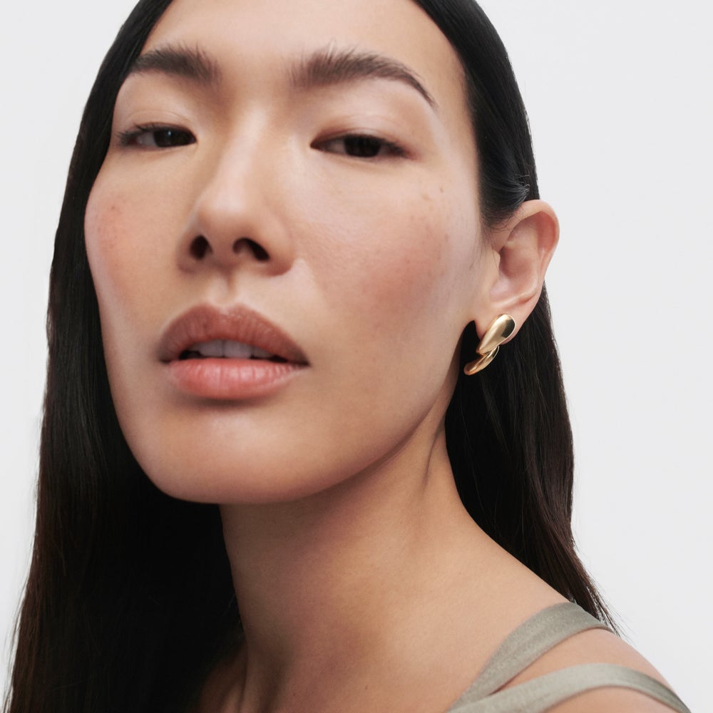 PDPAOLA Elegant Gold Plated Orbit Drop Earrings for Women, Recycled Silver