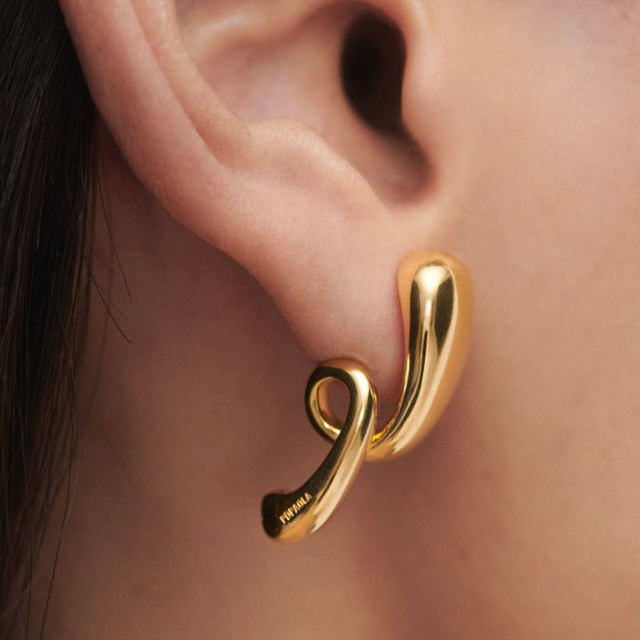 PDPAOLA Elegant Gold Plated Orbit Drop Earrings for Women, Recycled Silver