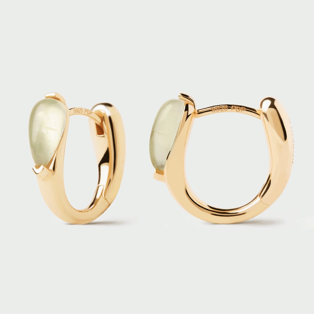 PDPAOLA Isla 18ct Gold Plated Recycled Silver Prehnite Hoop Earrings for Women