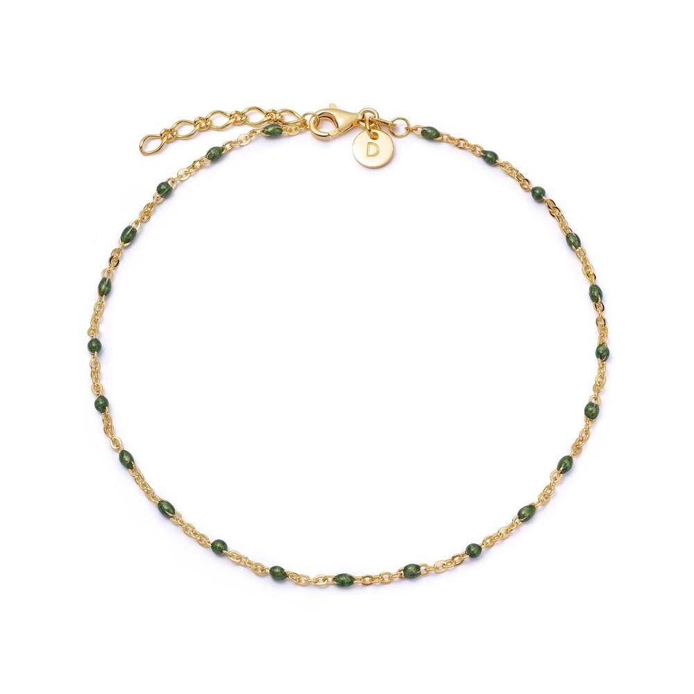 Daisy London Gold Plate Green Enamel Beaded Anklet