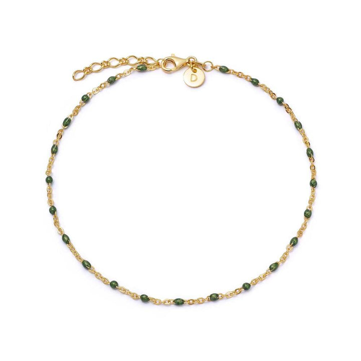 Daisy London Gold Plate Green Enamel Beaded Anklet