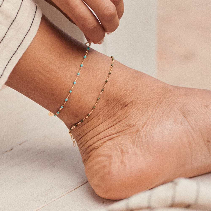 Daisy London Gold Plate Green Enamel Beaded Anklet Additional Image - 2