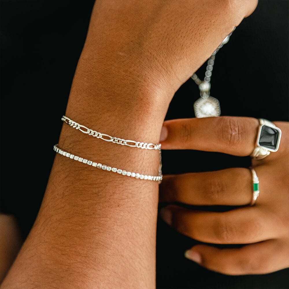 Daisy London Sterling Silver Fine Figaro Chain Bracelet Additional Image - 1