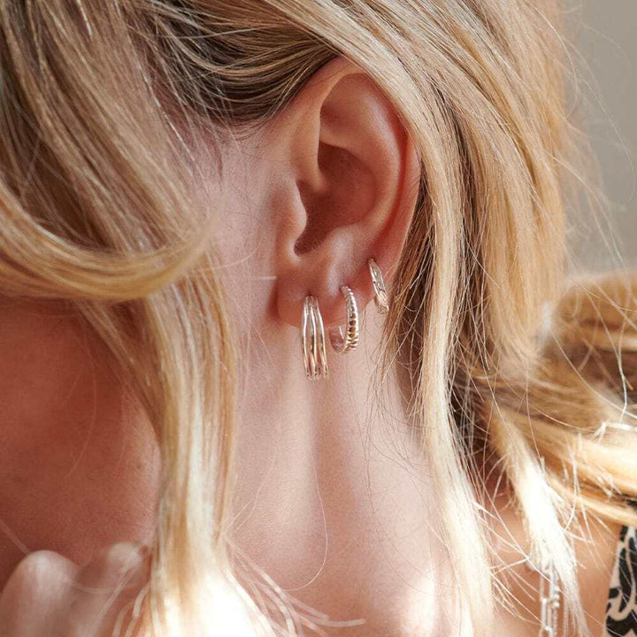 Daisy London Sterling Silver Organic Huggie Hoop Earrings Additional Image - 1