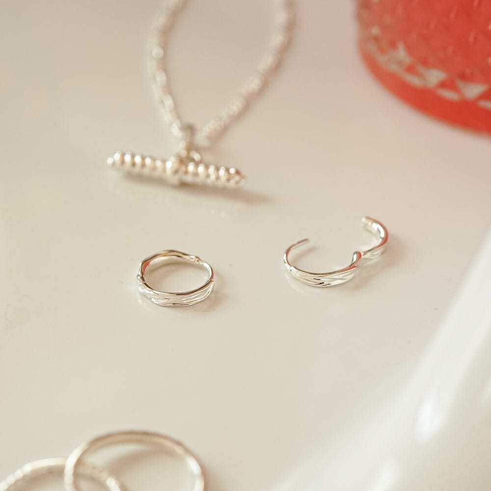 Daisy London Sterling Silver Organic Huggie Hoop Earrings Additional Image - 2