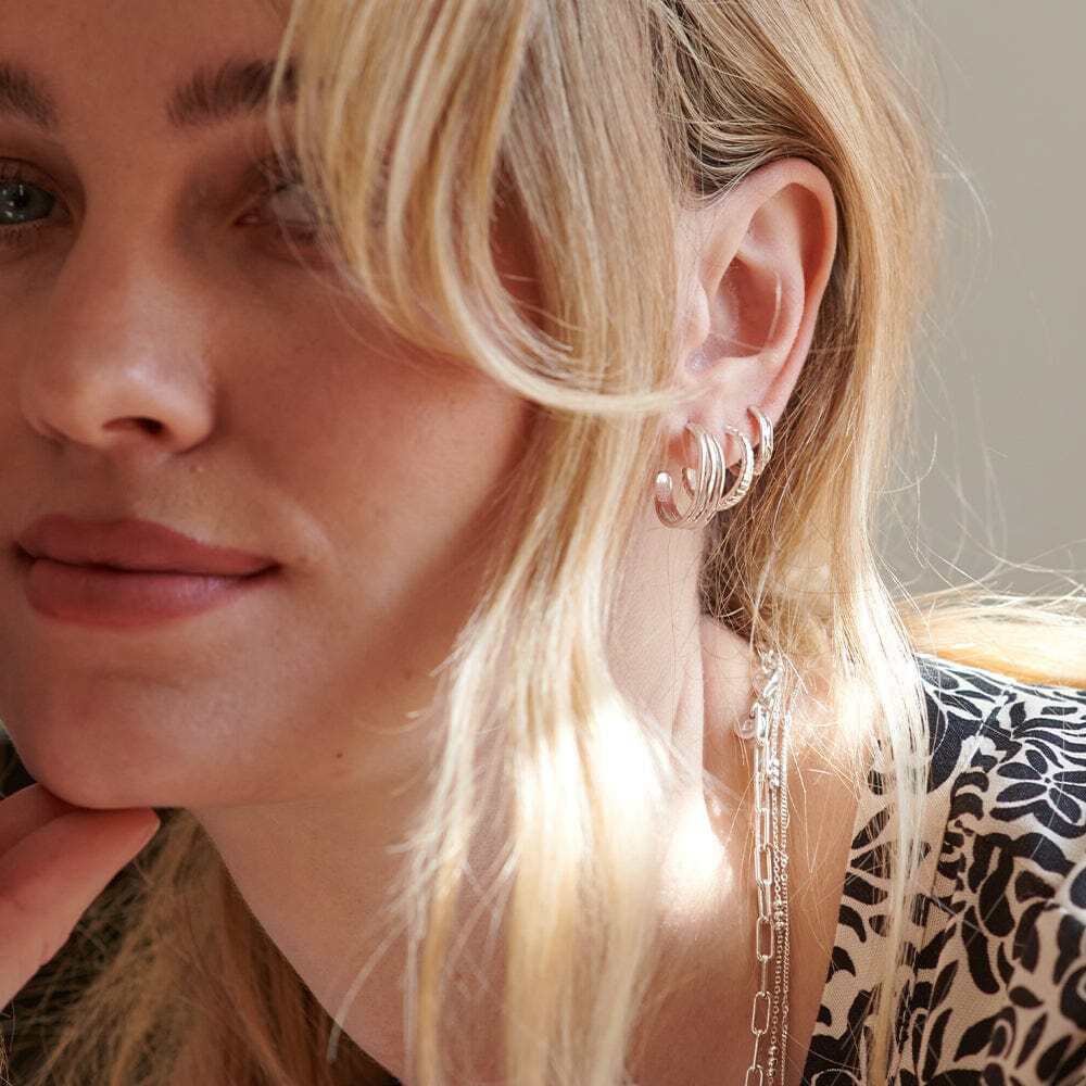 Daisy London Sterling Silver Organic Huggie Hoop Earrings Additional Image - 3