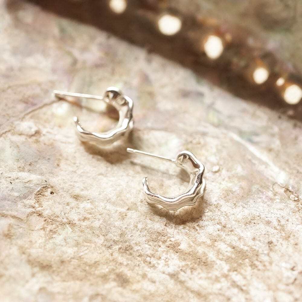 Daisy London Sterling Silver Organic Mini Hoop Earrings Additional Image - 4