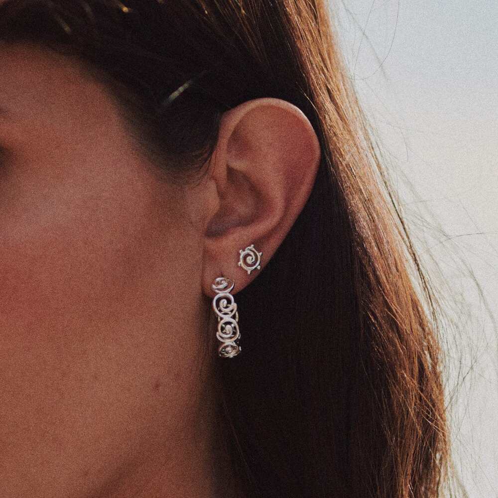 Daisy London Sterling Silver Spiral Sun Mini Stud Earrings Additional Image - 1