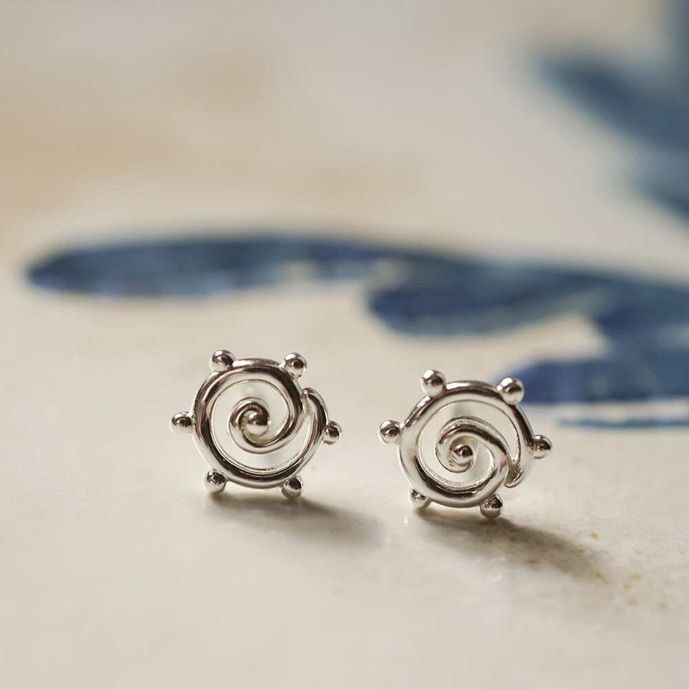 Daisy London Sterling Silver Spiral Sun Mini Stud Earrings Additional Image - 2