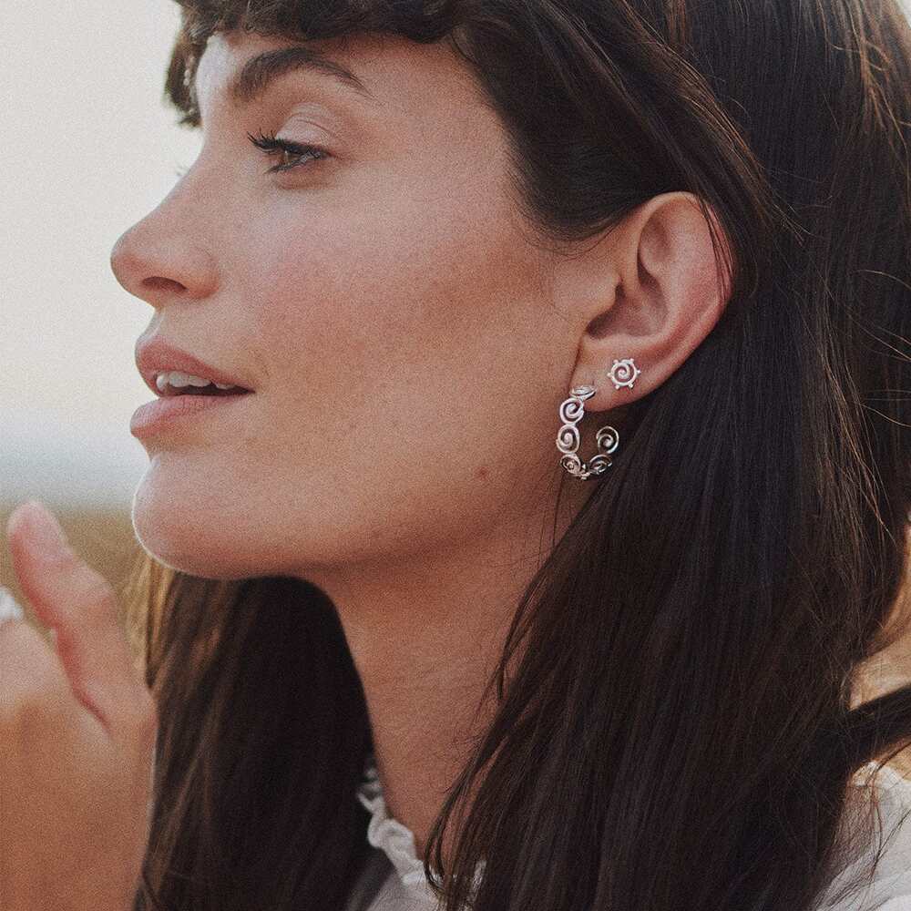 Daisy London Sterling Silver Spiral Sun Mini Stud Earrings Additional Image - 5