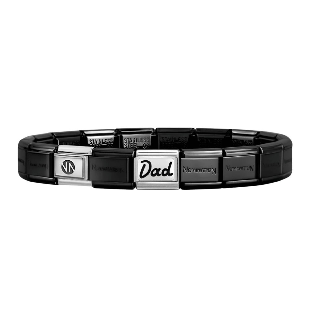 Nomination Black Starter Bracelet With Silver Dad - MococoNominationBracelets