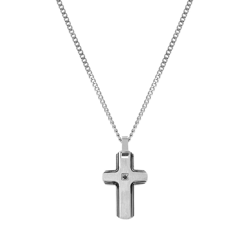 Nomination Black Strong Ed. Diamond Geometric Steel and 1 Diamond Cross Necklace Image