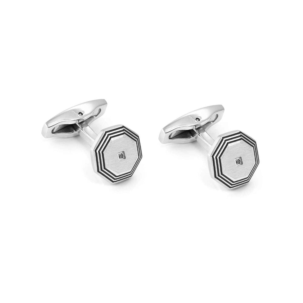 Nomination Black Strong Ed. Diamond Geometric Steel and 1 Diamond Octagon Cufflinks Image